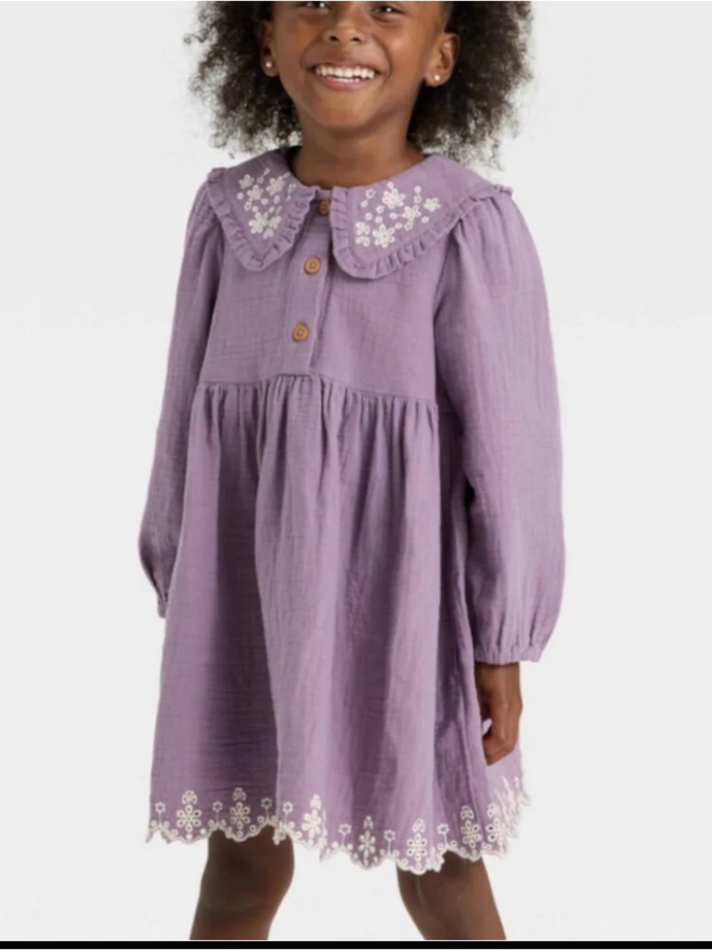 Cat & Jack Girl's Plum Purple Long Sleeve Embroidered Woven Dress